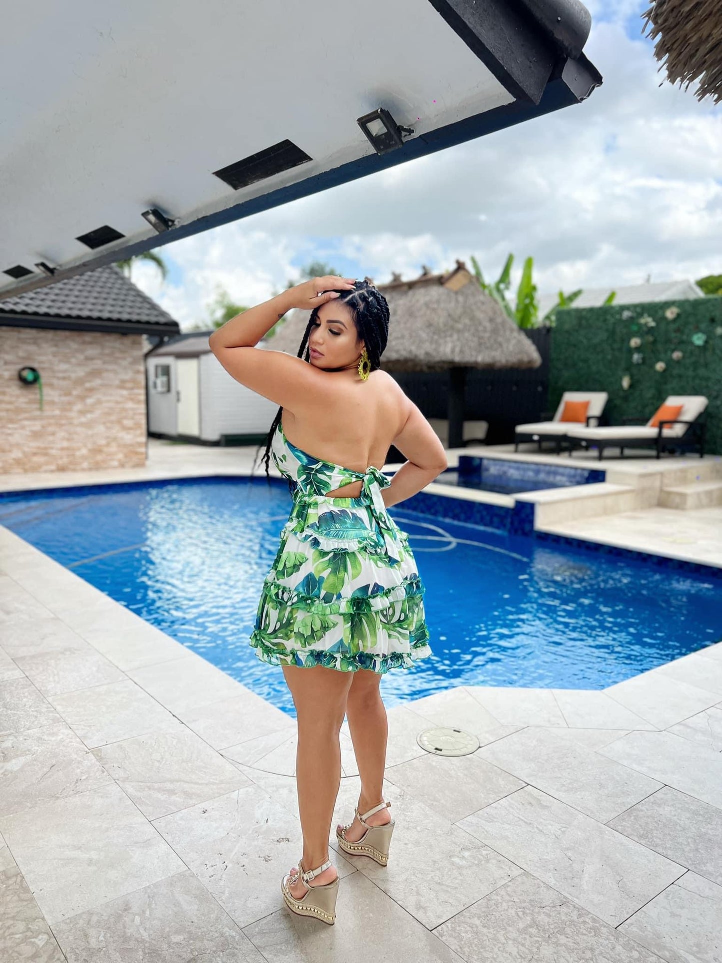 Green and white dress