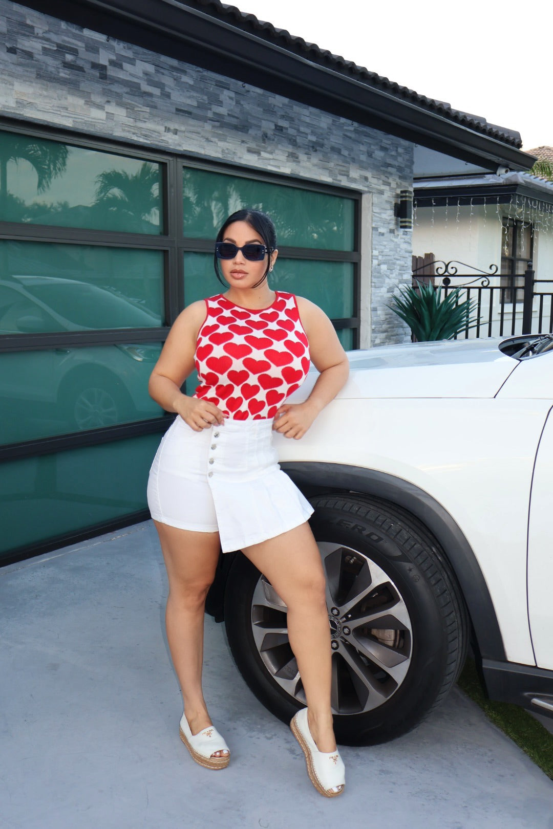 White double breasted 2 in one shorts
