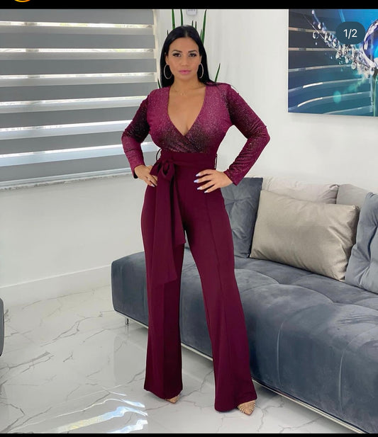 Red velvet jumpsuit (no belt)